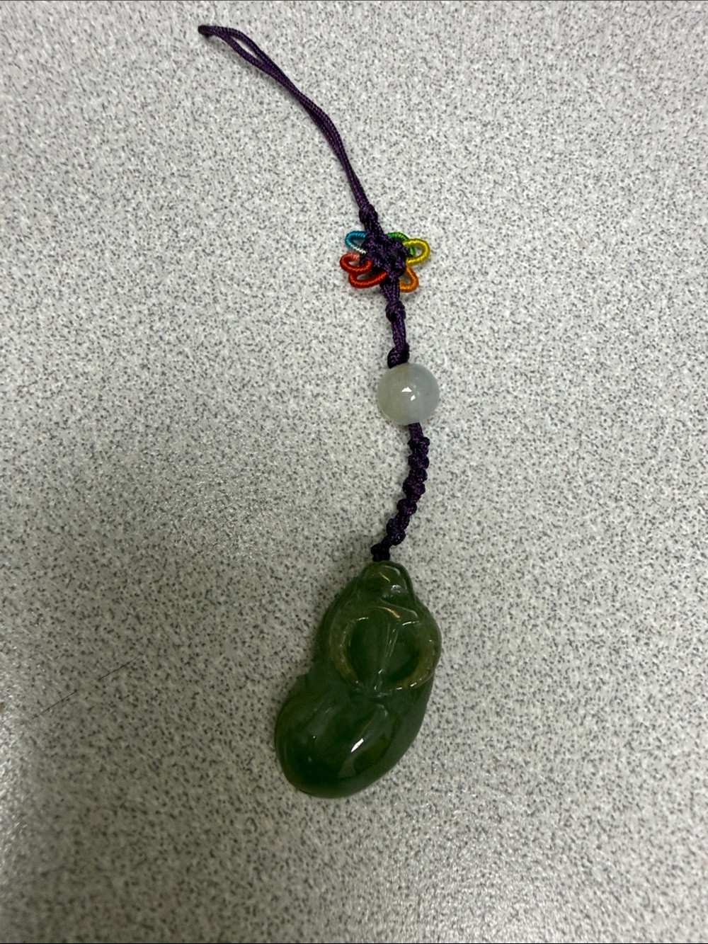 Green Jade Pendant Ram Charm on Purple Cord